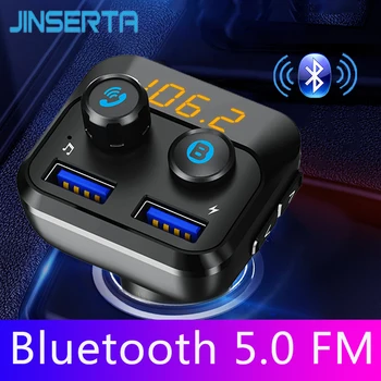 

JINSERTA FM Transmitter Modulator Bluetooth 5.0 Handsfree Audio MP3 Player With One-button Subwoofer 3.4A Dual USB Car Charger
