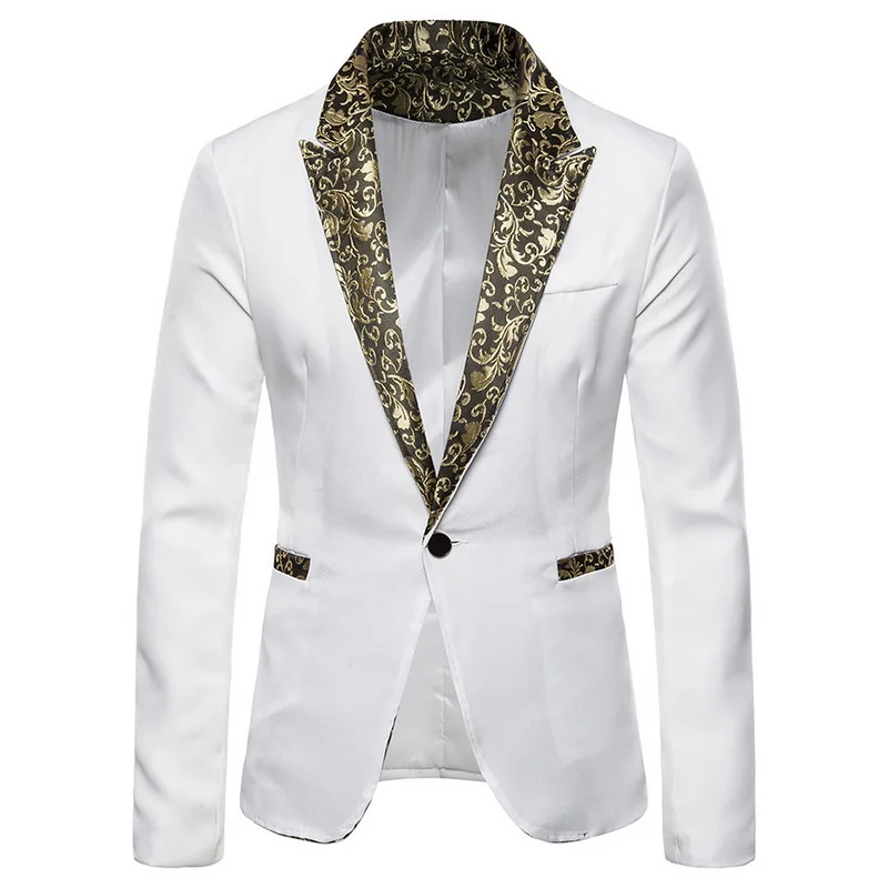 Мужская модная блестящая куртка-блейзер мужской костюм на одной пуговице для ночного клуба блейзер Мужской Ретро сценический свадебный костюм - Цвет: White 04