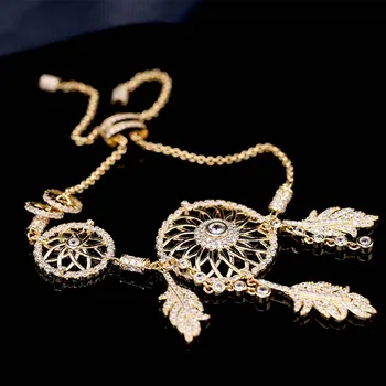 

MISSFOX Women Bracelet Gold Color Feather Dreamcatcher Special Designer Fashion Bangle For Women Jewelry Summer Style Beach 2020