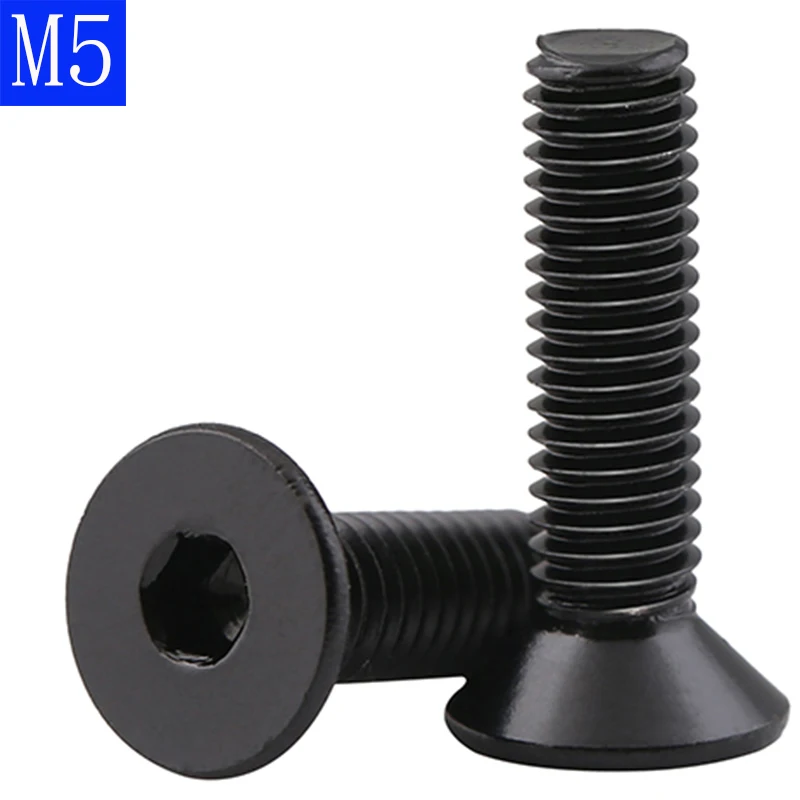 M5 0.8 5mm Black 304 Stainless Steel Flat Head Socket Caps Screws DIN
