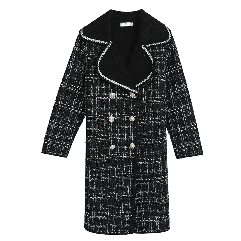Модное твидовое пальто xxxxl размера плюс женское - Цвет: Черный
