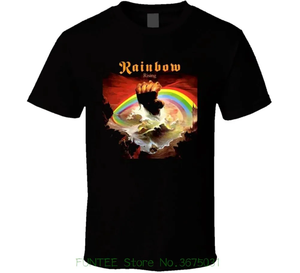 Новинка 2018 хлопковая футболка с короткими рукавами надписью Rainbow Rising Rock N Roll Heavy