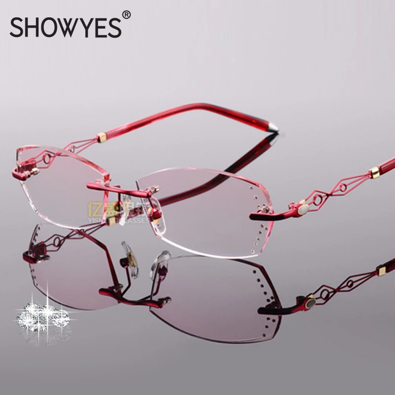 2018 Frameless Eyeglasses Women Hollow Out Frame Design Diamonds Clear