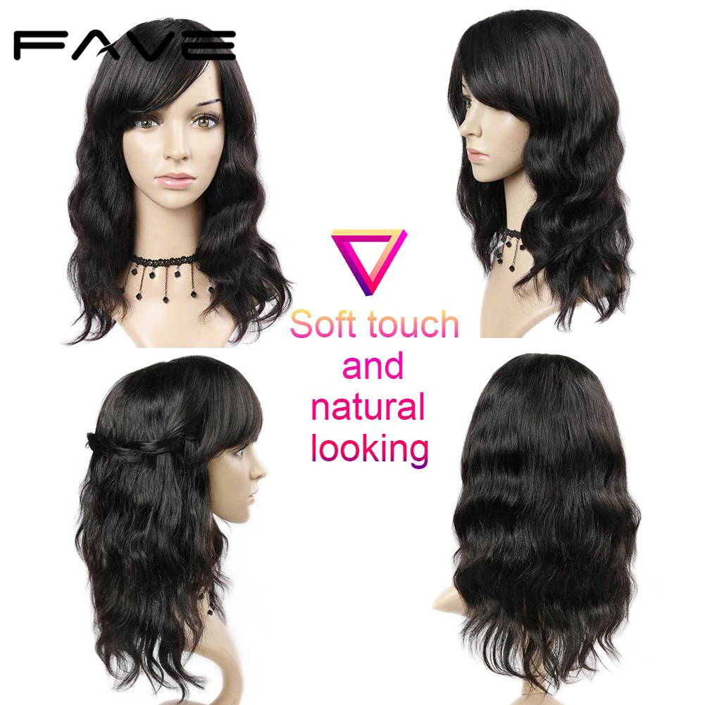  FAVE100% Remy Human Hair Natural Wave Wigs with Bangs Brazilian Human Hair Wig Natural Black For Bl