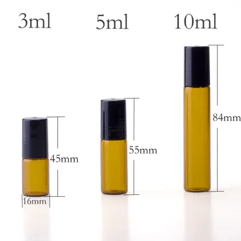 

3ml 5ml 10ml amber brown clear Glass perfume essential oil eye cream roll on bottles with roller ball, mini sample test bottles