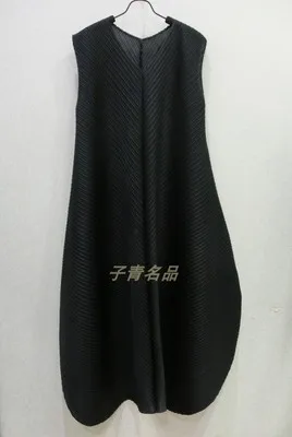 Черный Горячая Miyake без рукавов складные v-образным вырезом soild A-Linedress - Цвет: Черный