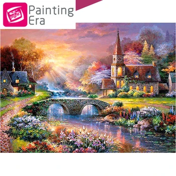 

2020 Village Full Round Drill Embroidery Colorful Landscape Handmade Diamond Painting Needlework Mosaic Cross Stitch Home Decor