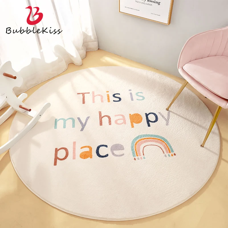 

Bubble Kiss Rainbow Printed Round Carpet Lamb Wool Kids Bedroom Bedside Rugs Living Room Study Decor Tatami Floor Mat Soft Rugs