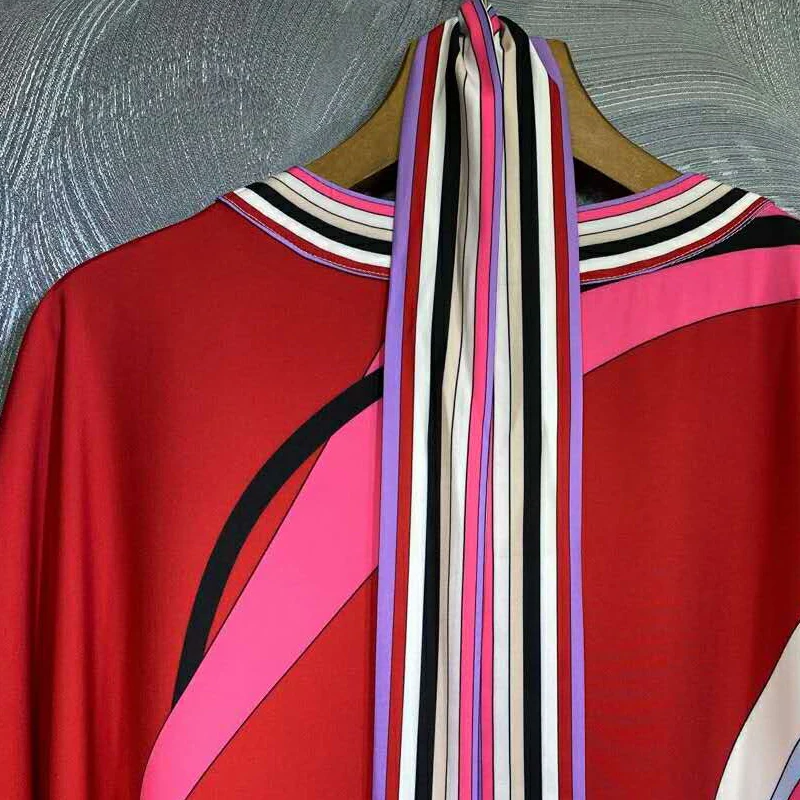 SEQINYY Red Boho Dress Elegant Long Art Print 2020 Spring Autumn New Fashion Design Women Loose Batwing Sleeve Runway