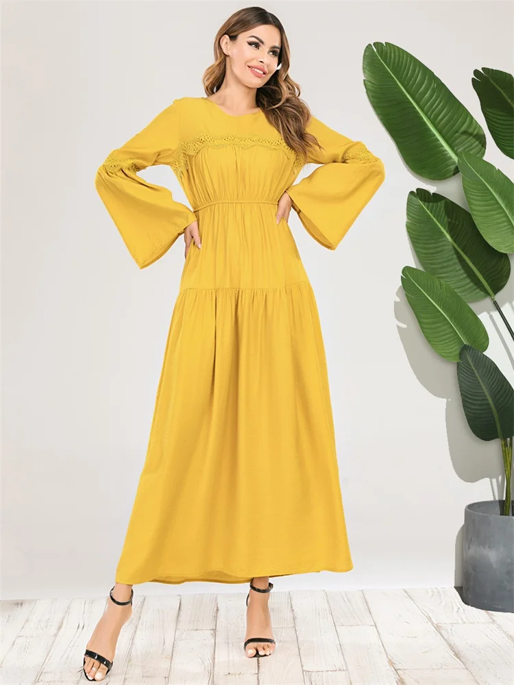 Женское длинное платье макси Siskakia элегантное желтое плиссированное с круглым