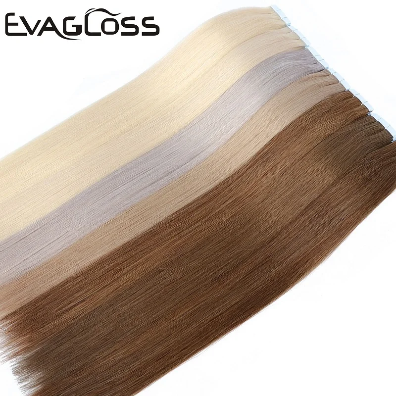 EVAGLOSS Skin Weft Machine Remy Tape in Human Hair Extensions 20pcs 40pcs 80pcs Adhesive Double Sided Tape in Hair Extensions