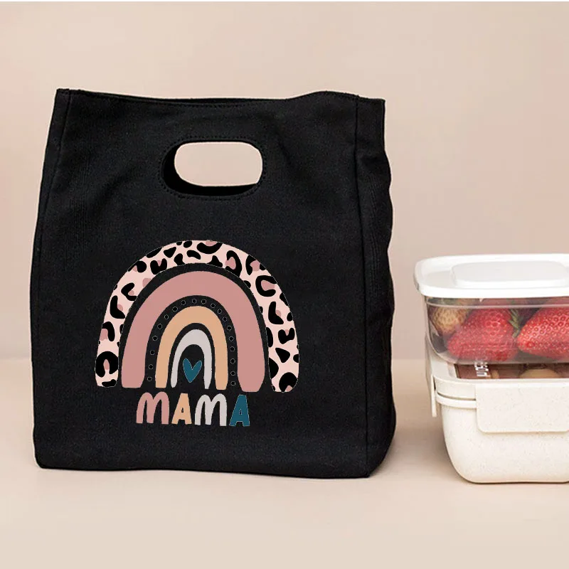 Rainbow mama print portable lunch bag thermal insulated lunch totes cooler bag bento pouch container food storage bags lunch bag bento bag cooler bag