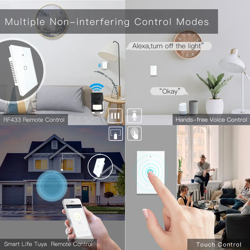 Wi-Fi настенный сенсорный выключатель Smart RF светильник Переключатель 1/2/3 приложение Tuya голос Беспроводной дистанционного Управление Поддержка Alexa Google Home