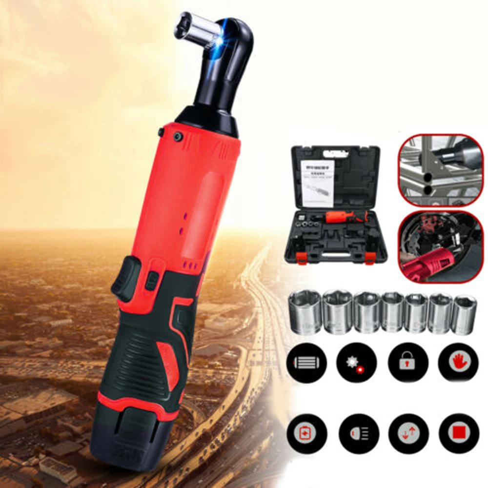 

3/8'' 12V 45N.m Cordless Ratchet Right Angle Wrench Tool +7 Socket No Battery Wedding stage construction