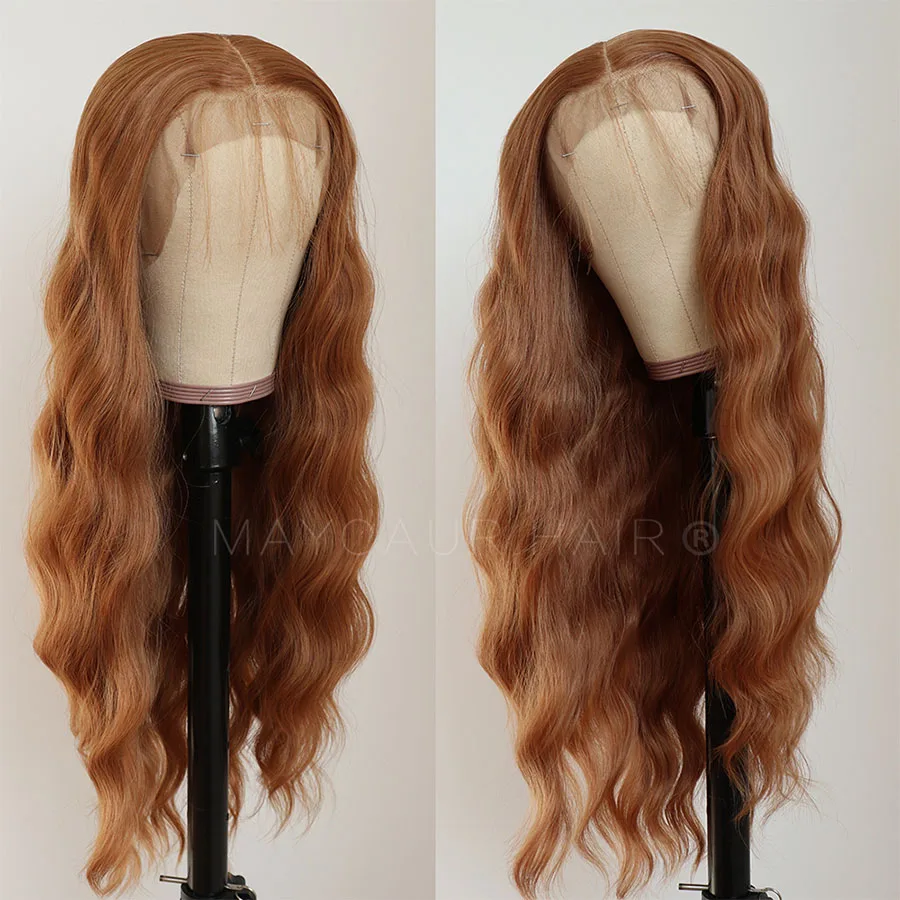 Maycaur 13x6 Copper Brown Color Long Wavy Lace Front Wigs Loose Wave Glueless Synthetic Lace Front Wigs for Black Women Heat Resistant Fiber Hair 24 Inch (1)