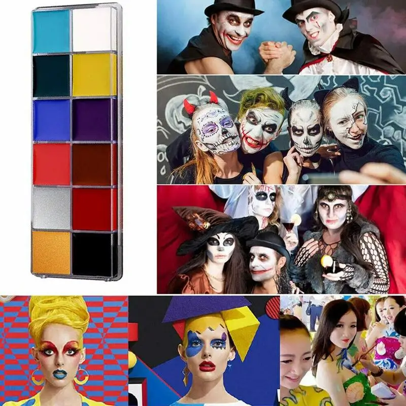

Flash Tattoo Face Palette Body Paint Make Up Oil Painting Art Halloween Party Fancy Waterproof Beauty Makeup Brush Eyeshadow Kit