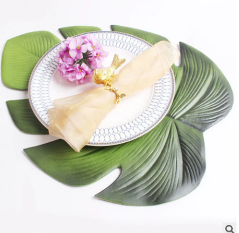 

Placemat for Dining Table Coasters Lotus Leaf Palm Leaf Simulation Plant PVC Cup Coffee Table Mats Kitchen Christmas Home Decor