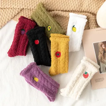 

Sleep Socks Coral fleece Socks Embroidery Socks Floor Velvet Winter Warm Home Indoor Floor Ladies Terry Towel Fuzzy Socks