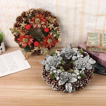

31cm Christmas Wreath Artificial Flowers Berry Pine Cone Handmade Christmas Tree Door Hanging Wreath New Year Christmas Decor