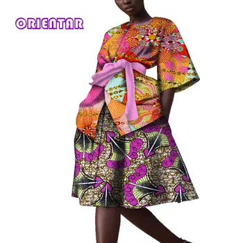 

2 Pieces Skirt Set Women African Clothes Plus Size Casual Lady Tops and Skirts African Printed Bazin Riche Skirt and Top WY4357