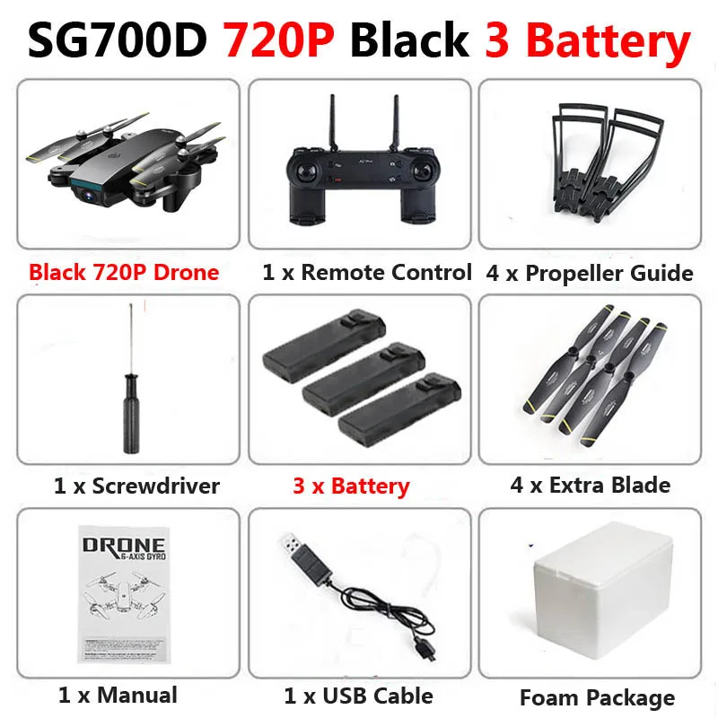Black 1080P 3b Foam SG700-D WiFi FPV RC Дрон с двойной камерой 1080P 720P 4K селфи Профессиональный складной оптический поток Квадрокоптер вертолет - Цвет: Black 1080P 3b Foam