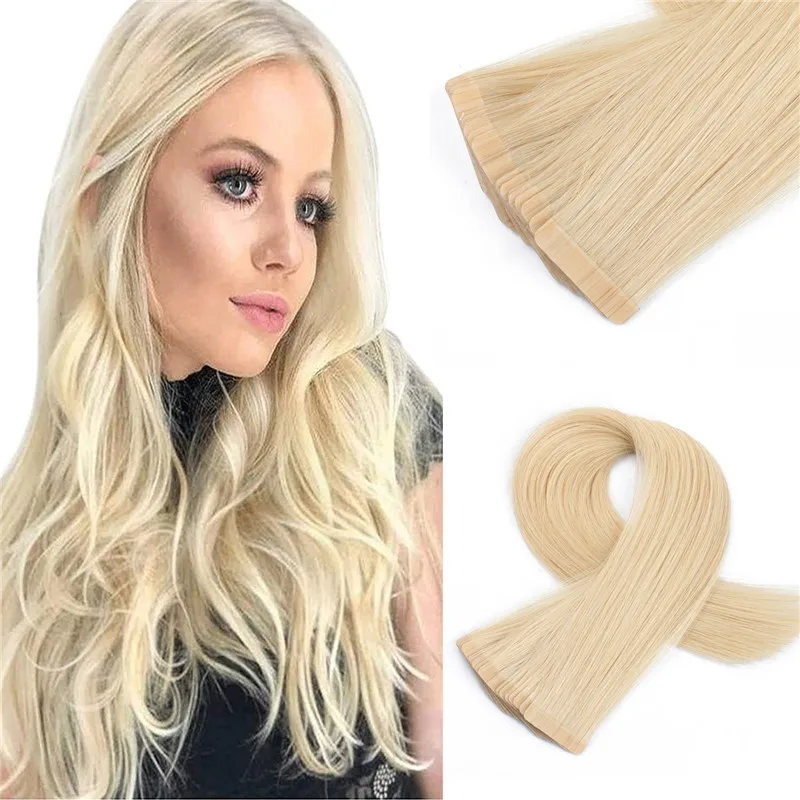 

Tape in Hair Extensions Remy Human Hair Natural Hair Extensions Bleach Blonde Seamless Invisible Skin Weft Double Sided Tape