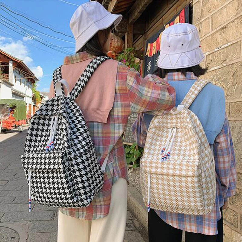 

Lattice School Backpack Girl's Schoolbag Women Backpack Female Simple Canvas Laptop Bag Shoulder Bag Travel Bag