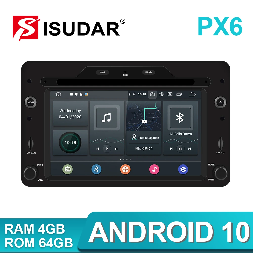 

Isudar PX6 1 Din Android 10 Auto Radio For Alfa/Romeo/Spider/Brera/159 Sportwagon CANBUS RAM 4G Car GPS Multimedia DVD USB DVR
