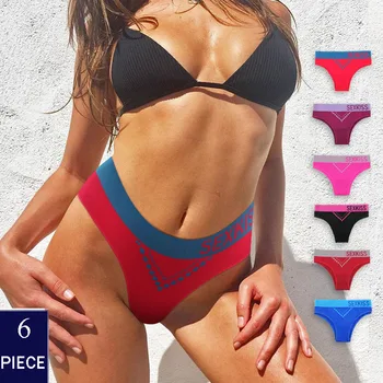 

NEW beach sports swimsuit surfing high elasticity women's sexy mid-waist seamless bikini triangle underwear 6 pcs 6 models/Lot