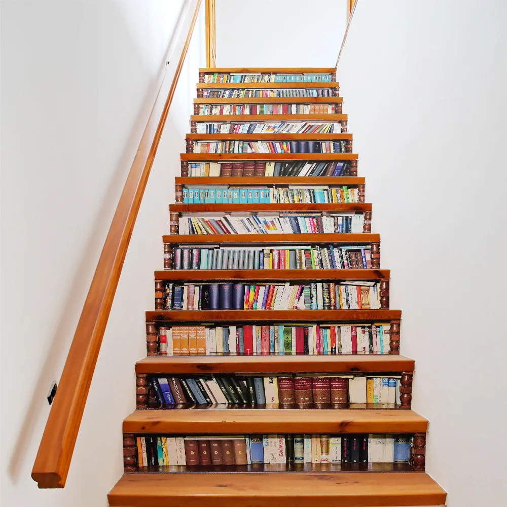 

Thirteen Stairs of Personal Home Decoration Simulated Bookshelves and Creative Wall Stickers for Renovated Passage Living Room