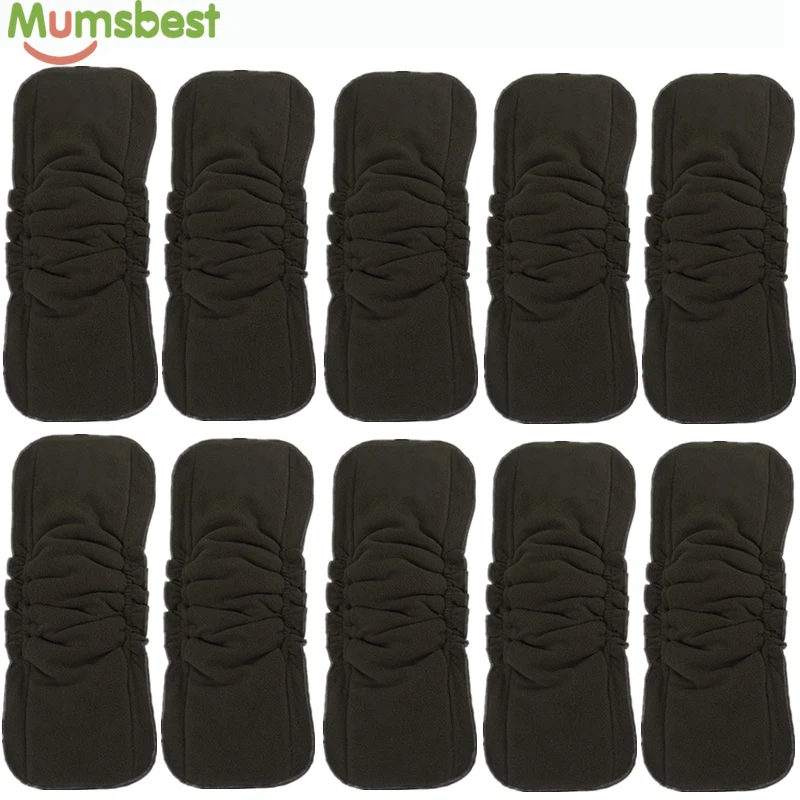 

[Mumsbest] 10Pcs Wholesale Baby Cloth Diaper Inserts Double Gussets No Leaking Charcoal Bamboo Changing Liners Diapers Insert