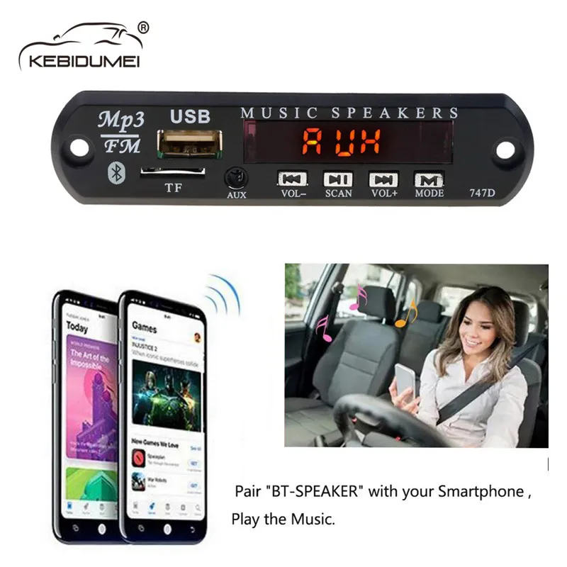 Bluetooth Handsfree радио mp3-плеер 12 В декодер плата Поддержка записи FM TF карта AUX с микрофоном модификация автомобильного динамика