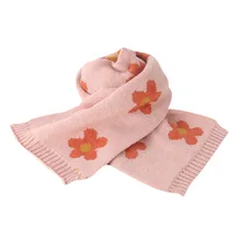 Детский зимний шарф, вязаные шарфы с цветочным принтом, повседневный теплый плотный шарф для девочек, утепленный ветрозащитный шарф, Femme