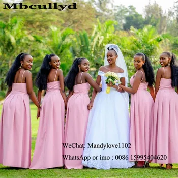 

Mbcullyd Lovely Pink A-line Bridesmaid Dresses With High Split African Vestido Madrinha Long Floor Length Wedding Guest Dress