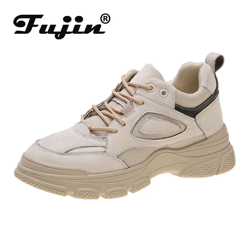 Fujin/кроссовки на платформе; сезон весна; женская модная обувь на толстой подошве; дышащая обувь на шнуровке с круглым носком на рифленой подошве; женская обувь для отдыха; кроссовки