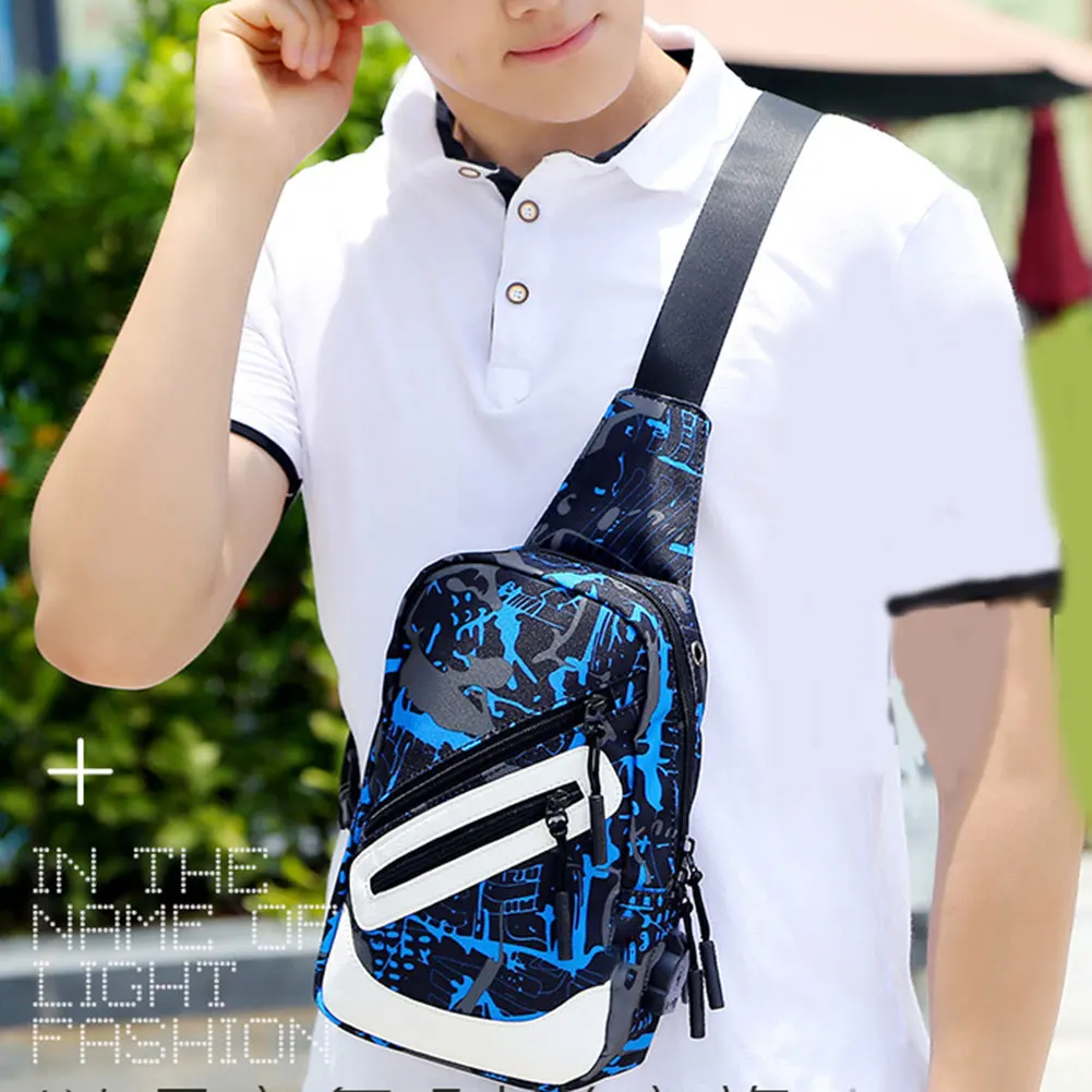 

New Style Men Oxford Cloth Chest Bag USB Crossbody Casual Sling Shoulder Bag Small Outdoor Bags