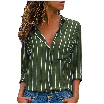 Elegant Striped Loose Shirt Autumn Women Tops and Blouses Retro Spring Long Sleeve Tunic Tops Women's Clothing Button Up Shirts 4