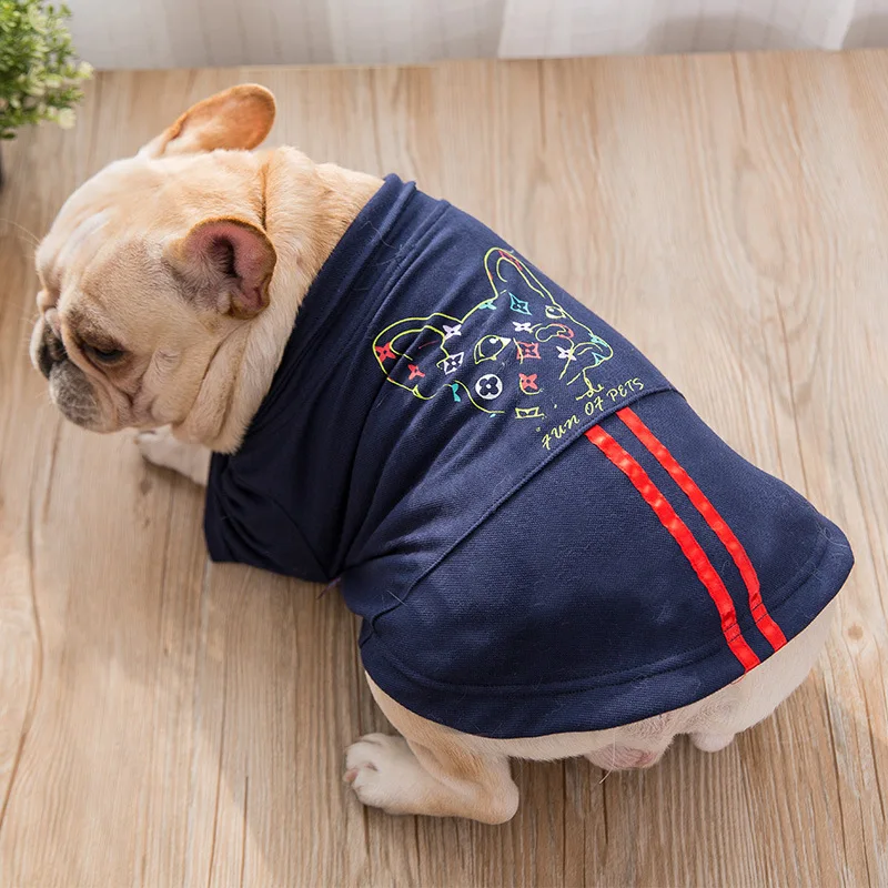 navy blue Весенняя и летняя одежда для отдыха; удобная дышащая модная летняя футболка для собак; одежда для маленьких собак с французским бульдогом - Цвет: navy blue
