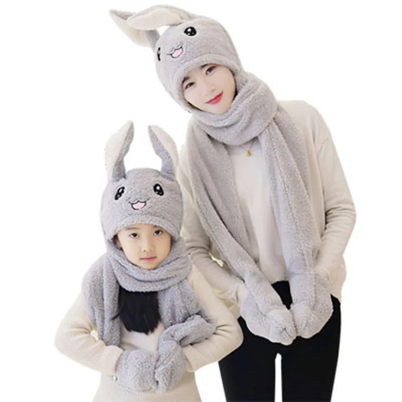 Gorro de bufanda Unisex 3 en 1 Glovest, divertido Gorro con relleno de flotador de aire, con orejas móviles, juguetes de peluche de dibujos animados, regalos para niños y adultos
