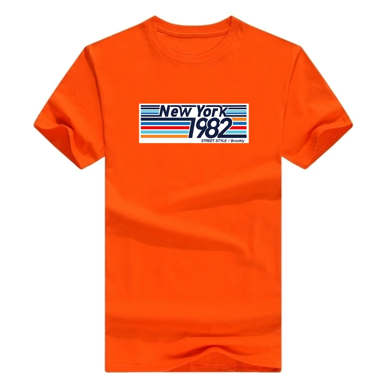 Новинка года, футболка мужские футболки из хлопка летняя футболка для мальчиков, скейт, Нью-Йорк, 1982 модная футболка с принтом топы с коротким рукавом - Цвет: D-orange