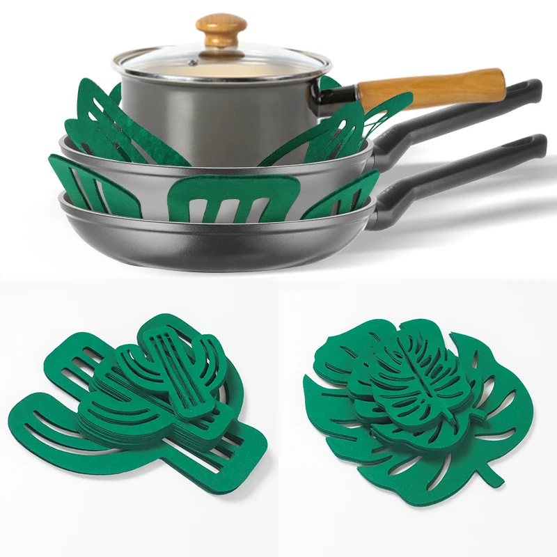12pcs Felt Pot Pan Protectors Palm Leaves Cactus Shape Protect