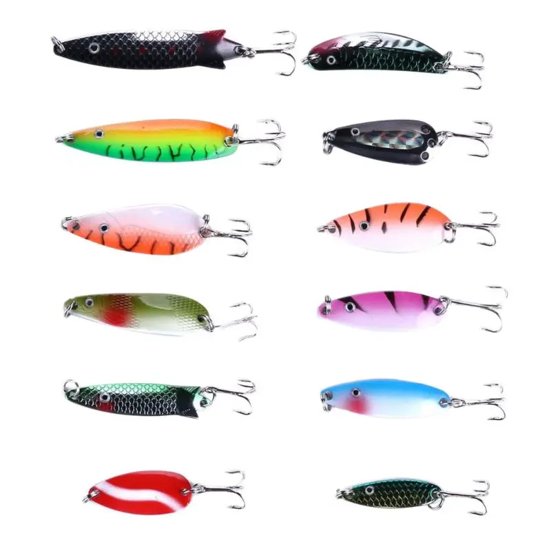 12 Pcs/set Metal Spoon VIB Fishing Lure Shads Wobblers Jig Spinner Hard Bait Sequins for Carp Tackle Accessories | Спорт и