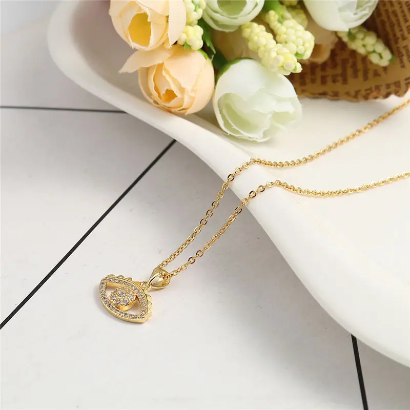 Fashion Stainless Steel Micro Paved Necklace Gold Eye Clear Cubic Zirconia Necklaces Women Jewelry Gifts 45cm Long, 1 PC