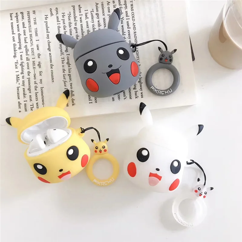 

Cute Cartoon Pikachu Wireless Earphone Case For Huawei Freebuds 2 Honor Flypods 2 Pro Protective Silicone Cover Finger Ring Rope