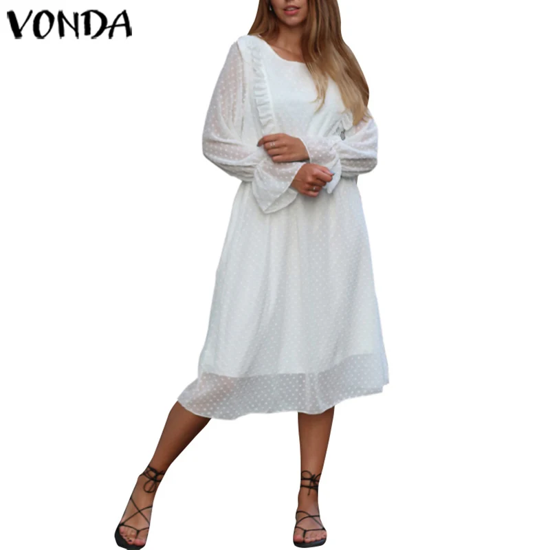 VONDA, платья в горошек для беременных, богемные пляжные платья, женские вечерние платья, женское сексуальное платье для беременных, сарафан, S-5XL - Color: White