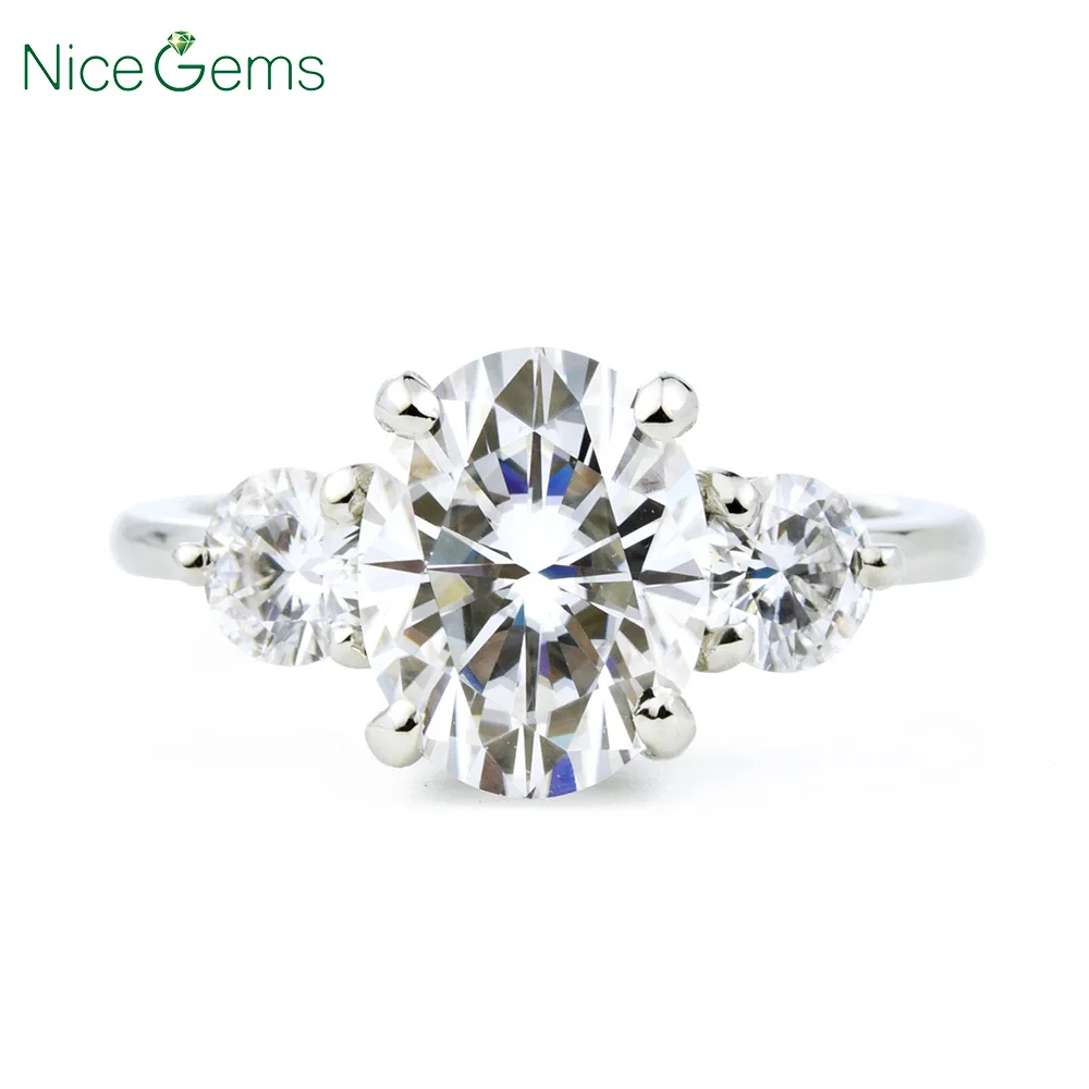 

NiceGems, однотонное обручальное кольцо из белого золота с муассанитом овальной огранки в 2 карата, 14 к