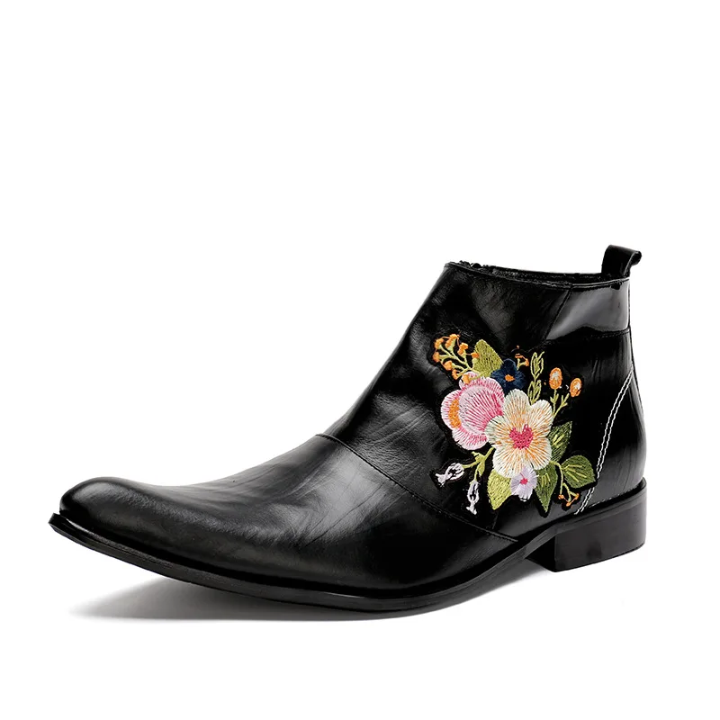 

Carved Short Boots Short Boots Tube Cow Leather Pointed Toe Ankle Genuine Leather Full Grain Leather Gostinshoes Handmade
