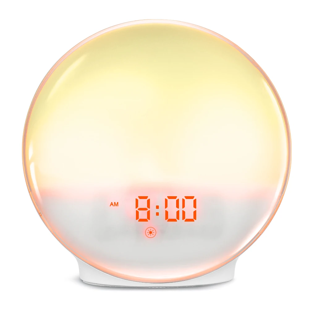 Новый светильник будильника с функцией повтора FM радио и закатом выцветающий