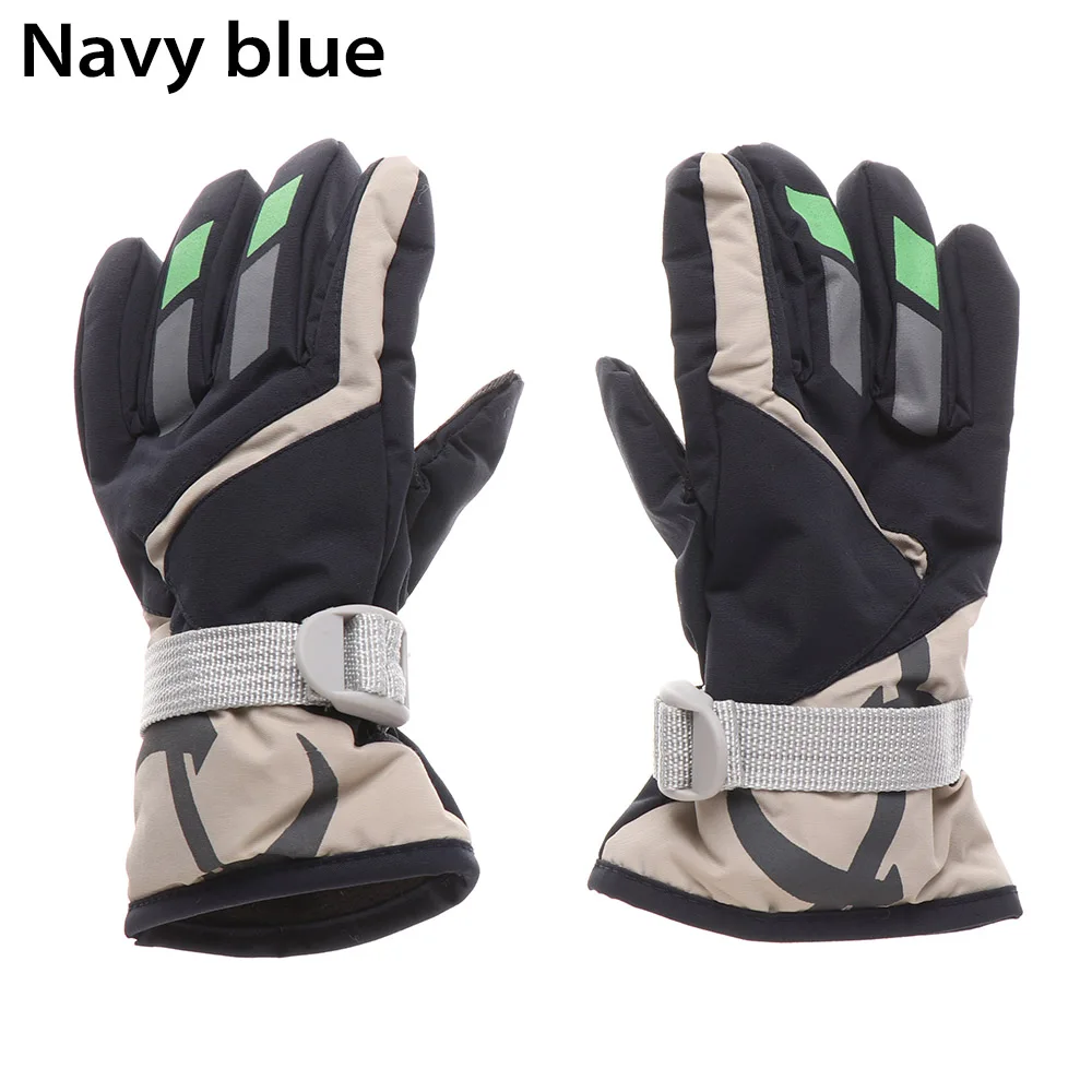 navy blue Детские снегоходные зимние теплые лыжные перчатки для мальчиков и девочек спортивная водонепроницаемая ветрозащитная рукавица с регулируемым ремешком перчатки для катания на лыжах - Цвет: navy blue
