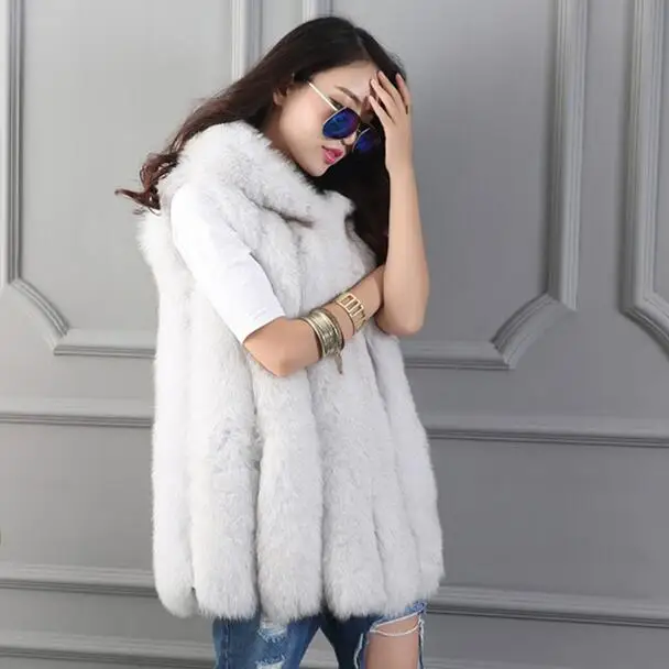 Plus Size Autumn Winter Faux Fox Fur Vest With Hooded High Quality Long Waistcoat Fur Cardigan Woman Vest manteau femme DF607